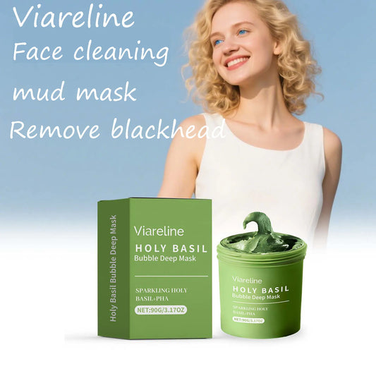 90g Holy Basil Bubble Face Deep Cleaning Clay Mask Remove Blackhead Moisturizing Oil Control Smoothing Softening Facial Mud Mask