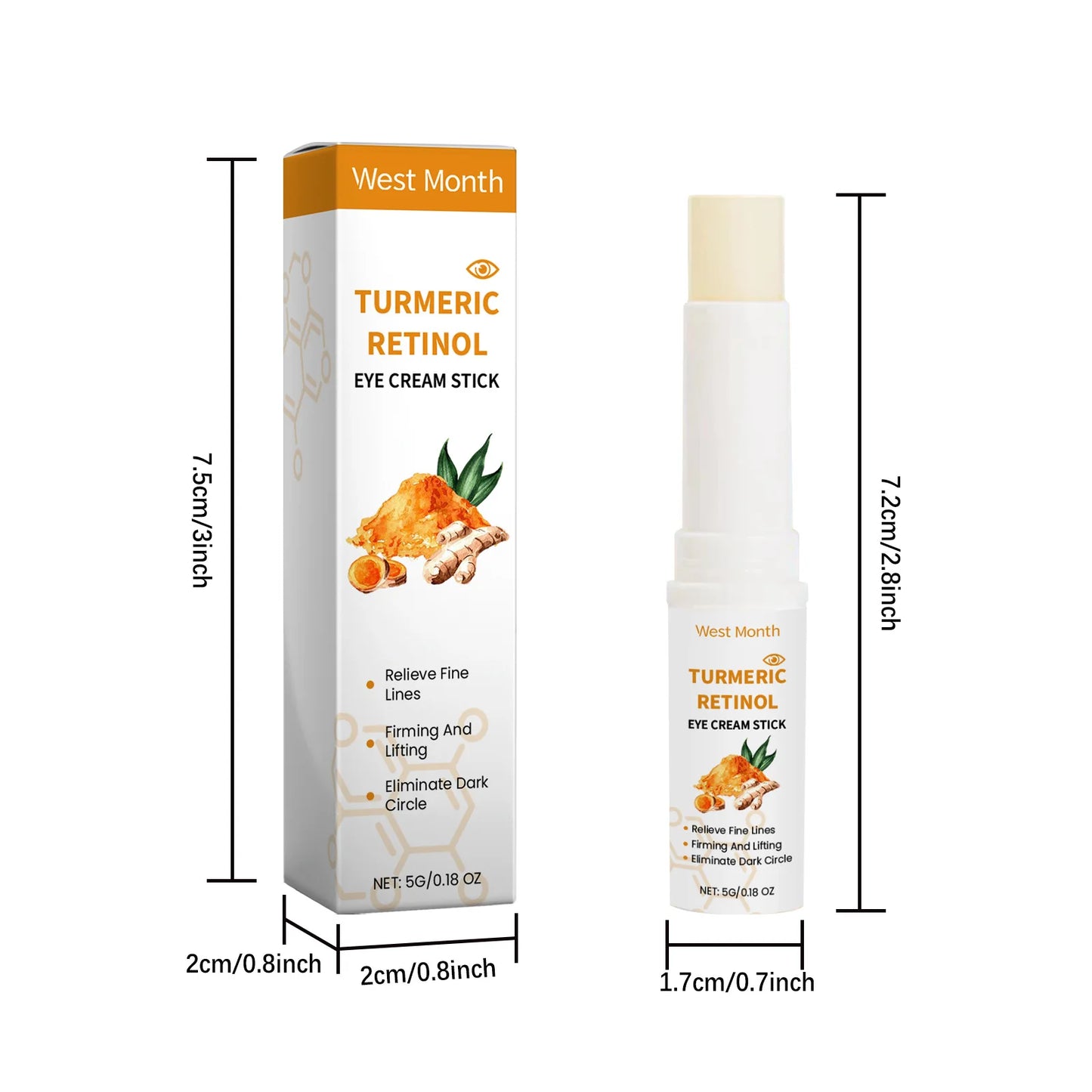 West Month 5g Turmeric Retinol Remove Dark Circles Eye Cream Stick Anti Eye Bags Puffiness Brightener Moisturizing Eye Cream