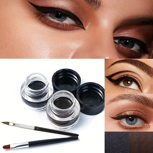Black Eyeliner Cream Waterproof Beauty Cosmetics Long Lasting Eyeliner Gel Eyeshadow Makeup Tools with Brush Set Matte Eye Liner