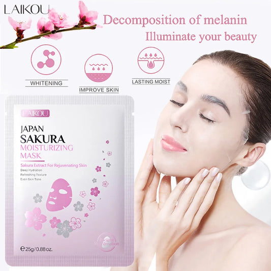 Laikou Sakura Facial Mask, Hydrating & Brightening Sheet Mask for Moisturized and Radiant Face Masks Skin Care Cosmetics 25g