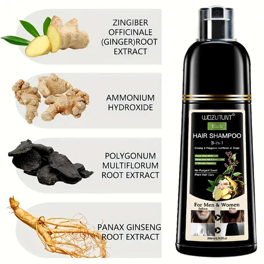 200ml 3 In 1 Natural Herbal Hair Dye Shampoo Black Dark Brown Cover Gray Deep Nourishing Fast Hair Coloring Cream for Women Men