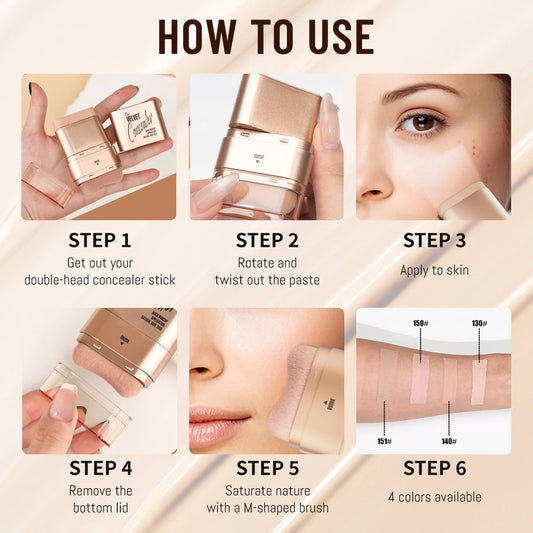 2-in-1 Concealer and Foundation Stick, Covers Dark Circles, Waterproof and Sweat-Resistant, Creates Flawless-Looking Makeup