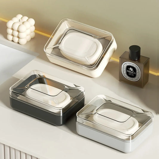 Soap Dish with Lid, Portable Travel Soap Box, Double Layer Drainable Soap Holder for Bathroom Shower Sink Countertop