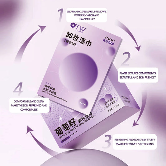 OTW grape seed makeup remover wipes are gentle and not tight, suitable for eyes, lips, and face, and are portable makeup remover