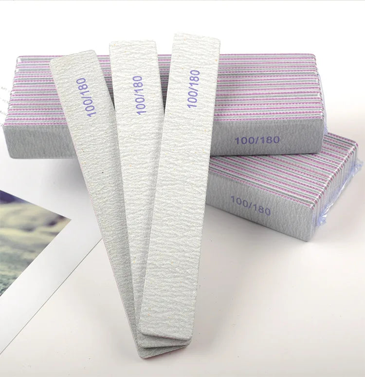 50Pcs/Lot Grey Sandpaper Nail File 100/180 Double Sided Buffer Block Polisher Pedicure Manicure Nail Art Files Nails Accesorios