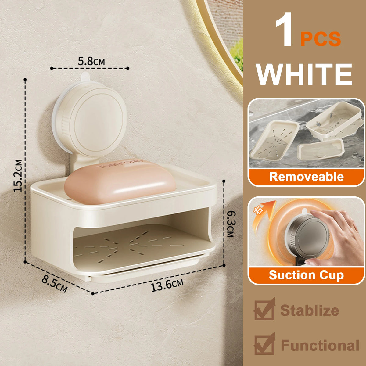 1Pcs Double-Layer Soap Container Bathroom Soap Dishes Holder Self Draining Soap Box with Suction Cups for Bathroom Accessories