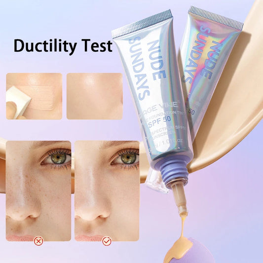 PAGE VINE Peptide Foundation Tint SPF50 Flawless Foundation Oil Control Concealer Non-Flaking Full Coverage Hydrating Makeup Hot