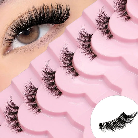 Veltrinay Natural Half Lashes Cat Eyelashes Soft Wispy with Clear Invisible Band Reusable Faux Mink Eyelashes Makeup