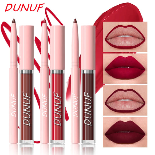 Matte Lip Gloss Lip Liner Set, 2pcs Waterproof Non-sticky Long-Lasting Lipstick, Nude Deep Red Mauve, Y2K Makeup Christmas Gift