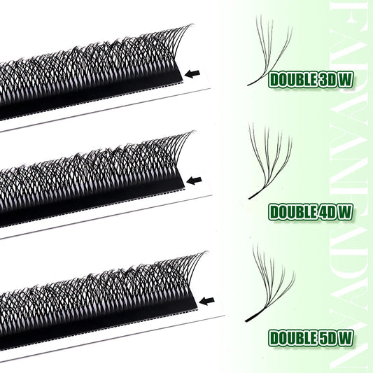 FADVAN 3D/4D/5D W Shaped Double Tips Eyelashes Extensions Natural Softlight Volume Fanning Lashes 0.07 Curl C D Black Eyelashes