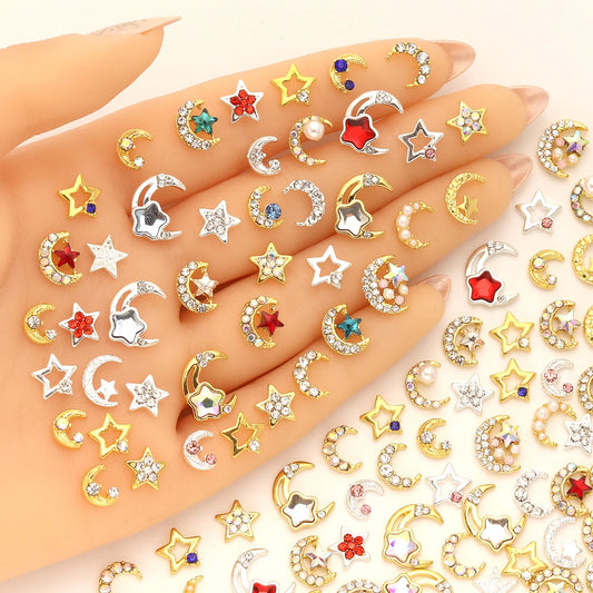 Mix 50pcs 3D Luxury Metal Nail Art Decorations Alloy Shiny Rhinestones Pearl Gems Zircon Diamond Charm DIY Nail Accessories