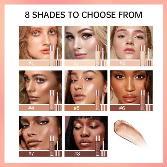 8colors Halo Glow Liquid Filter Liquid Highlighter Face Contouring Pearlescent Makeup Brightener Bronzer Glow Body Face Cosmetic