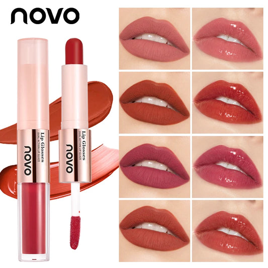 2-In-1 Dual-Ended Lipstick & Lip Gloss - Matte & Mirror Finish, Long-Lasting Color Lock, Nourishing Formula With Seed Oil