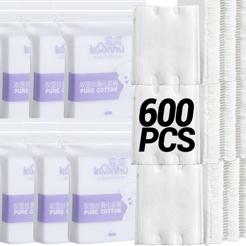 100/600Pcs Disposable Makeup Removal Cotton Pads for Facial Cleaning Wet Application Portable Double-sided Cosmetic Cotton Pads