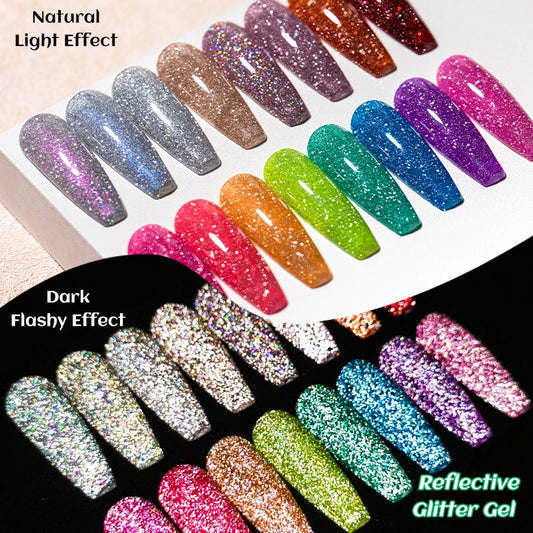 7ml Champagne Gold Sliver Reflective Nail Gel Polish Sparkling Shining Glitter Pink Red Nail Supplies Semi Permanent Gel Varnish
