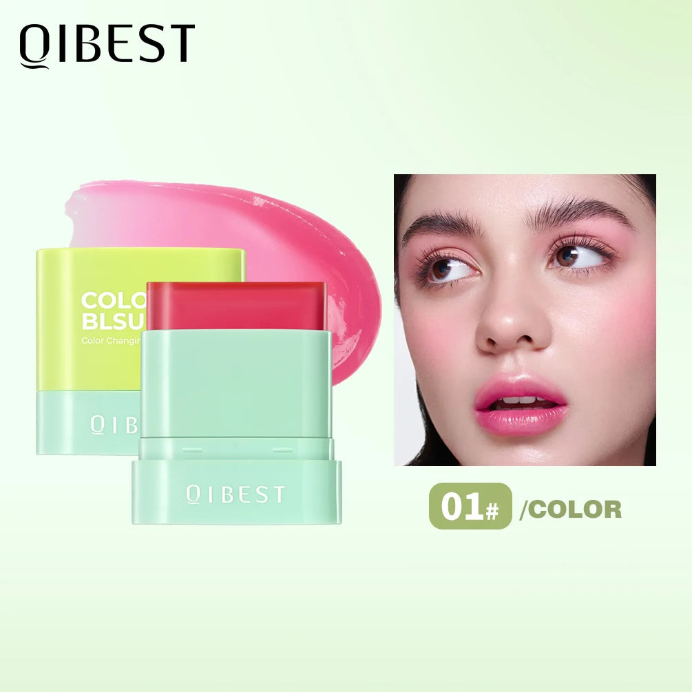 QIBEST 3 Colors Jelly Blush Stick Lip Balm Eyes 3-in-1 Multi-Use Matte Blush Moisturize Brighten Lipstick Watercolor Cosmetics