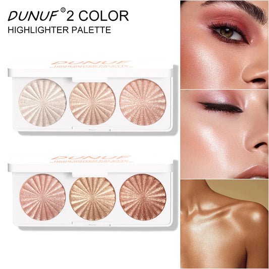 3 Colors Face Glitter Gold Highlighter Palette Makeup Waterproof Shimmer Powder Highlight Face Brighten Contour Body Illuminator