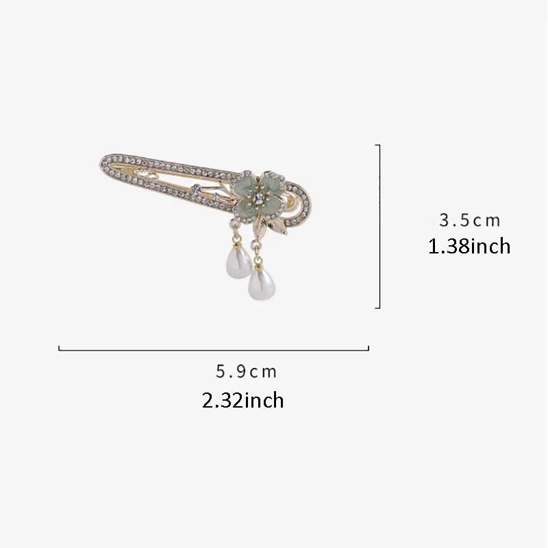 Exquisite Rhinestone Flower Hollow Duckbill Clip Hairpin Pearl Tassel High-end Women's Side Clip Temperament Fashion Hair Clip