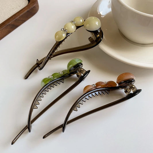 Simple Temperament High-End Feeling Hair Clips Rhinestone Bead Straight Twist Clip Hair Volume Multiple Headpieces Accessory
