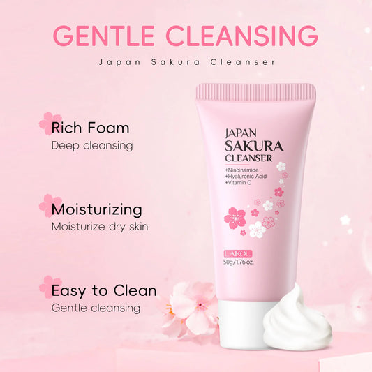 Laikou Sakura Facial Cleanser Deep Cleansing Pores Oil Control Moisturizing Brightening Face Wash Gentle For All Skin Types 50g