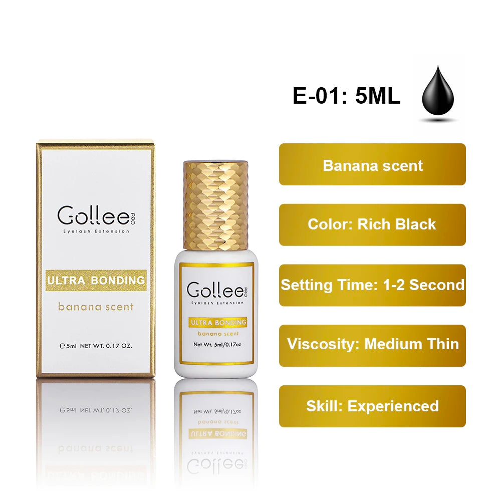 Gollee Eyelash Glue 0.5s Fast Dry Low Humidity Eyelashes Extension Glue Black Hypoallergenic Strong Lash Glue Waterproof Makeup