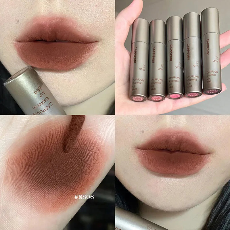 6Ccolors Matte Lipstick Crayon Milky Tea Purple Lip Tint Velvet Sexy Dark Red Lipstick Pen Non-stick Cup Lasting Brighten Makeup