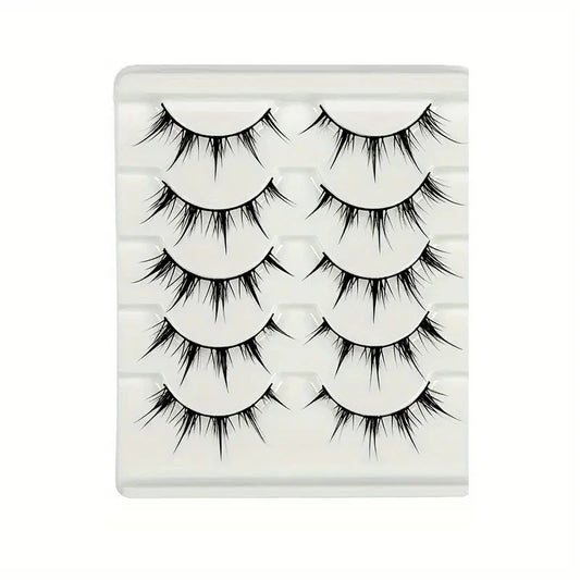 5 Pairs of Anime-Style False Eyelashes, Dramatic Demon-Style Cartoon False Eyelashes D-Curve, Reusable