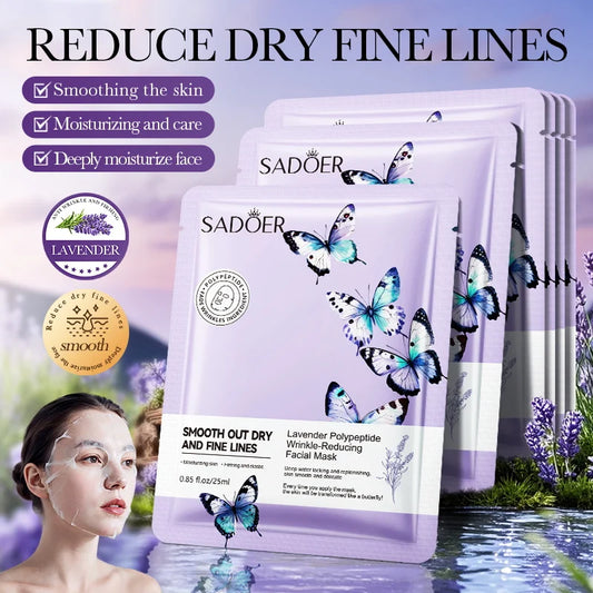 SADOER Lavender Face Mask Anti Wrinkles Hydrating Anti-Aging Moisturizing Facial Masks Sheet Mask for Face Skin Care Products