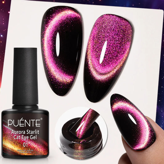 7.5ML Aurora Starlit Cat Eye Gel Nail Polish Rainbow Glitter Galaxy Cat Magnetic Nail Art Gel Soak Off UV Semi-Permanent Varnish
