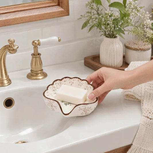 Easy Clean Vintage Ceramic Soap Box Non-Slip Exquisite Soap Drainage Rack Decorative Waterproof Soap Tray Kitchen Sink