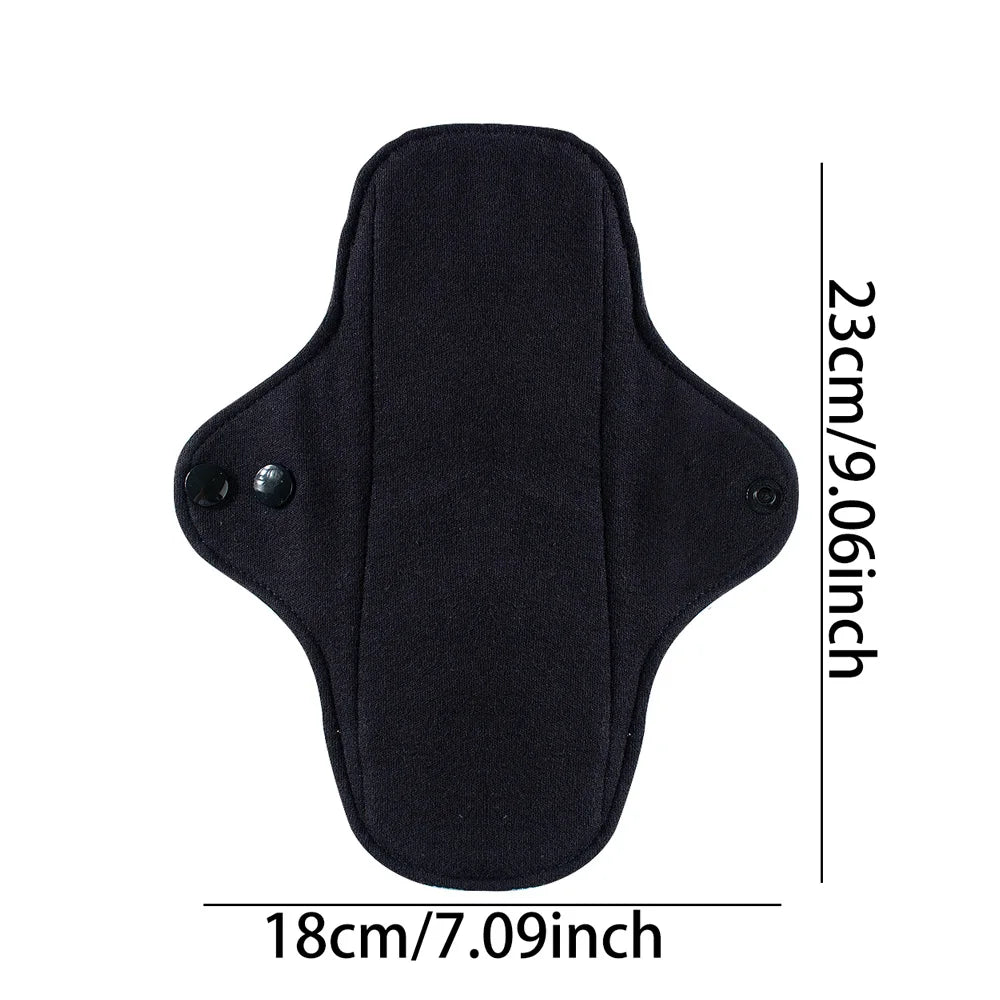 1pc Balck Pure Cotton Sanitary Pad Ladies Reusable Cloth Menstruation Washable Menstrual Pads with Button Breathable Care Pads