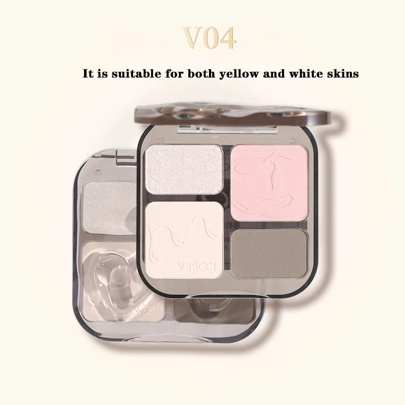 VEECCI Highlighters Bronzers Makeup Palette Matte Shimmer Natural Three-dimensional Nose Contour Powder Palet Chinese Cosmetics
