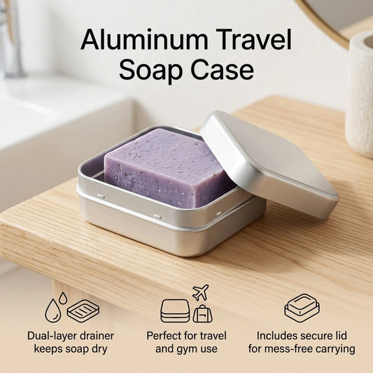 Travel Soap Case Aluminum Soap Box Double Layer Draining Holder Portable Rectangular Dish for Camping Hotel Bathroom Gear