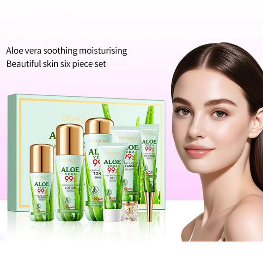6-Piece Aloe Skin Care Set Aloe Moisturizing Skin Care Face Cream Christmas Gift Box Aloe Cleansing Cream Toner Eye Cream