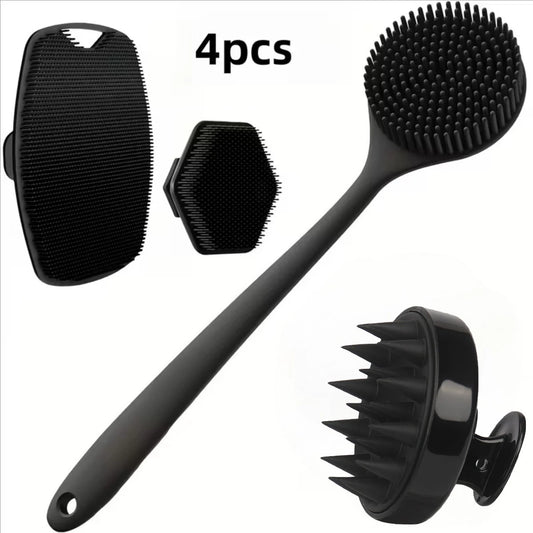 4PCS Set Silicone Body Scrubber Soft Exfoliating Brush for Face Gentle Shower Massage and Skin Cleansing Bathroom Accessories