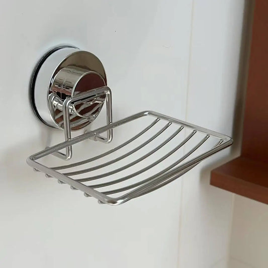 Stainless Steel Suction Cup Soap Tray with Drainage Holes for Shower Bathroom Kitchen Sink Sponge Holder Rustproof Accessory