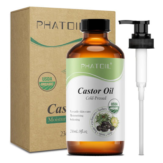 PHATOIL 236ml/118ml Organic Castor Oil,Cold Pressed Unrefined Essential Oil For Hair Care Eyelash & Nail Growth Moisturizes Skin