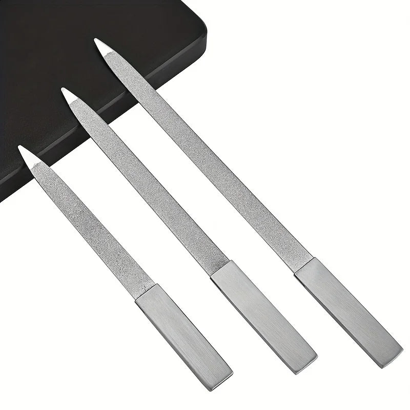 3Pcs Nail File Stainless Steel Double Side Nail File Buffer Metal File Fingernails Toenails Manicure Files for Salon and Home