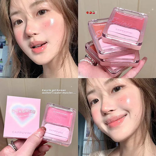 Orange Pink Blusher Plate with Puff Water Gloss Blush Cream Makeup Lasting Moisturizing Cheek Tint Rouge Portable Blush Cosmetic