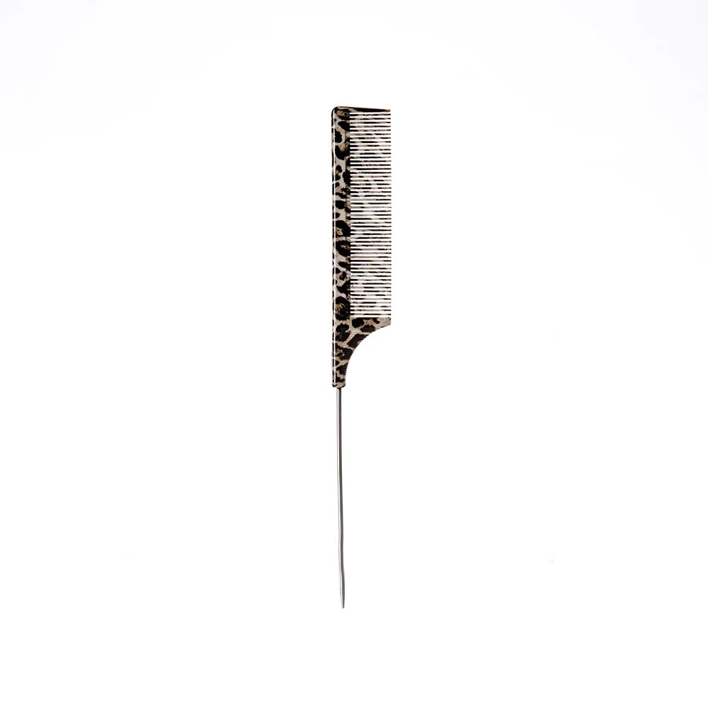 1/2/3pcs Leopard Pattern Rat Tail Hair Comb Metal Pointed Tail Fine Tooth Comb Professional Hair Styling Sectioning Tool Salon