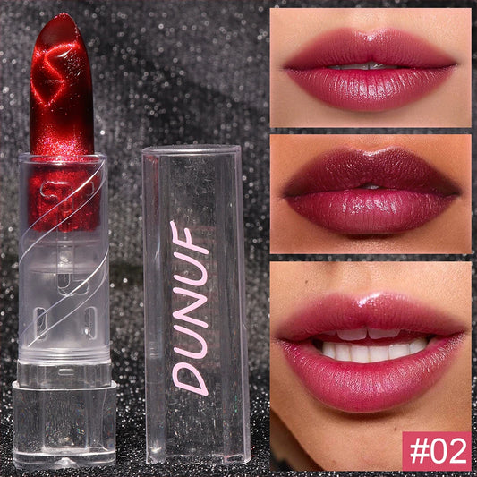 2pcs Moisturizing Cat Eye Lipstick Mirror Glitter Metallic Lipstick Diamond Pink Pearl Sparkling Lip Gloss Color Changing Lips