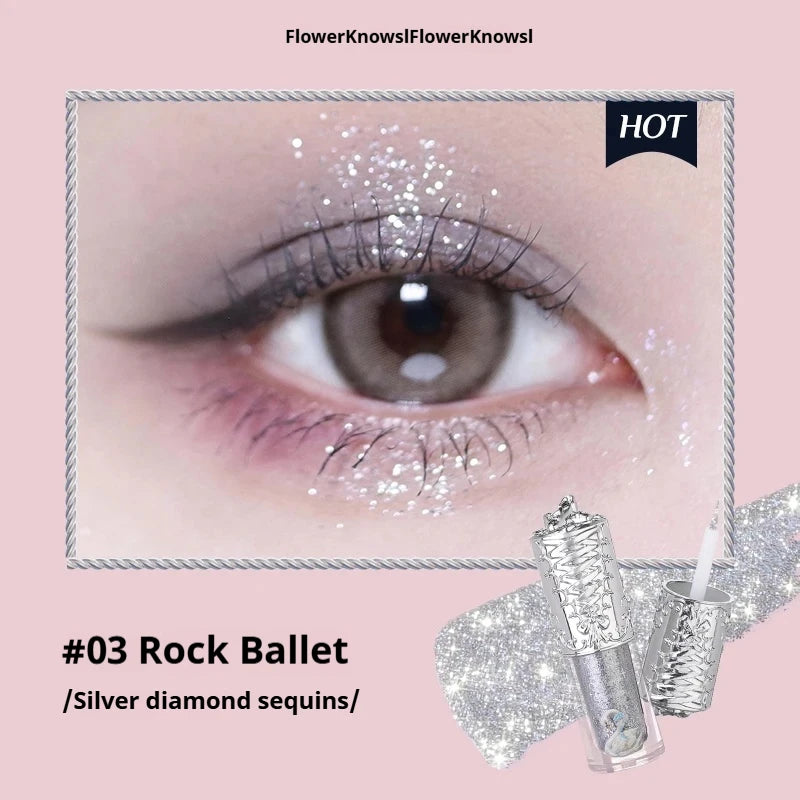Flower Knows Liquid Eyeshadow Swan Ballet Glitter Quick-Dry Long-Lasting Waterproof Shimmer for Eyes Makeup 4g
