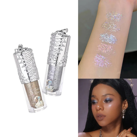 Flower Knows Swan Ballet Glitter Liquid Eyeshadow Long Lasting Shimmer Waterproof Quick Dry Metallic Eye Makeup for Women Girls