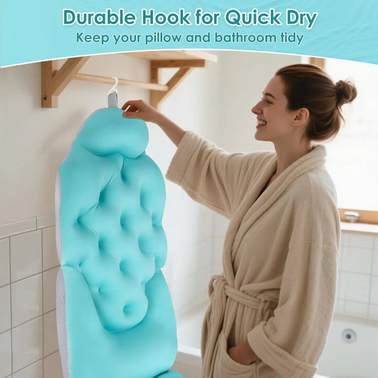 Bathtub Pillow for Full Body Bath Pillow, Thick Bath Cushion for Tub with Foam Beads & Secure Suction Accessories, 127 x 38 cm