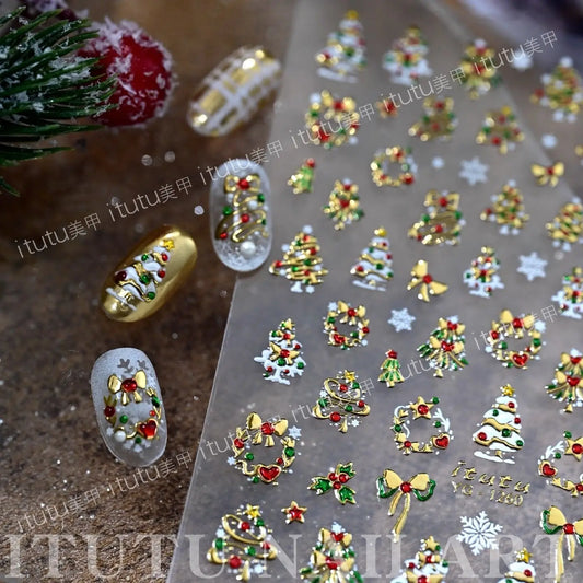 Christmas Nail Stickers Snowflake Nail Art Stickers Metal Silver Self-Adhesive Nail Decals ChristmasTree Winter Manicure Sliders