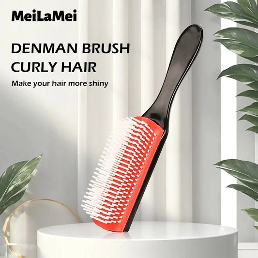 9-Row Detangling Hair Brush Scalp Massager Wet Dry Comb for Curly Straight Hair, Denman Style Detangler for Women Men Salon Use