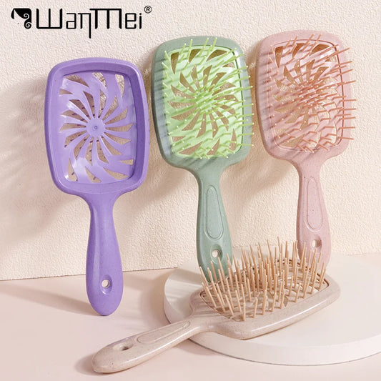1pcs Air Cushion Hair Brush Wheat Straw Tangled Scalp Massage Comb Hollow Out Winmill Anti-static Hairbrush Salon Styling Tool