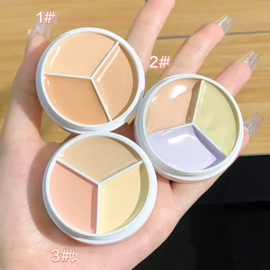 3 Color Concealer Waterproof Long Lasting Foundation Palette Full Coverage Dark Eye Circles Acne Marks Pores Brighten Skin Tone