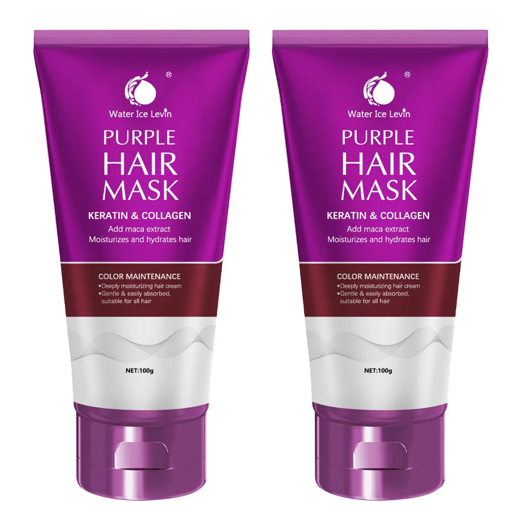 Water Ice Levin New Purple keratin biotin hair mask, repair damaged frizz, 10 seconds softness nourishment, straight hair care