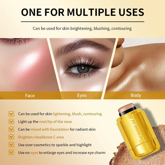 Makeup Highlight Bronzer Stick Shimmer Champagne Brown Shine Highlighter Cream Face Body Brighten Glitter Natural Contour Blush